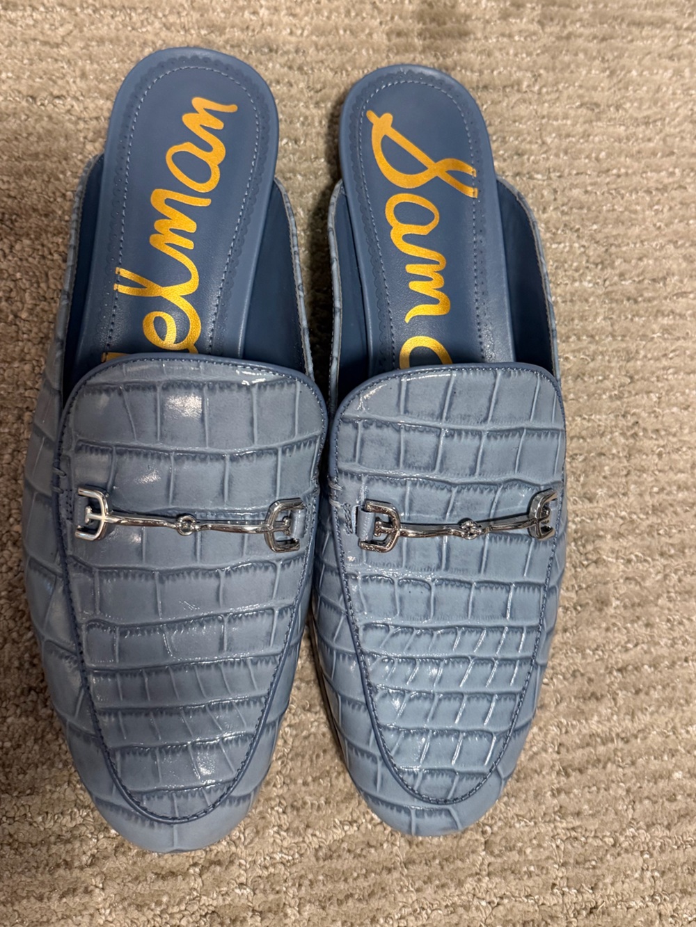 Sam Edelman Linnie Light Blue Croc-Embossed Mules with Metal Bit (NEVER WORN)